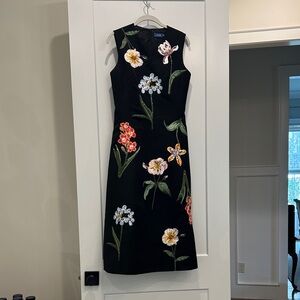 Chic Black Floral Embroidered Midi Dress